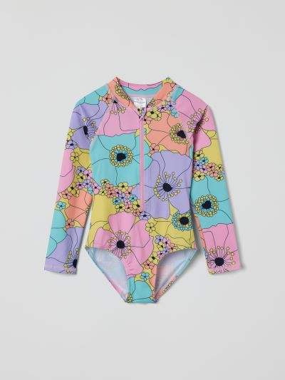 Polarn O. Pyret Pitkähihainen uimapuku kukkakuviolla