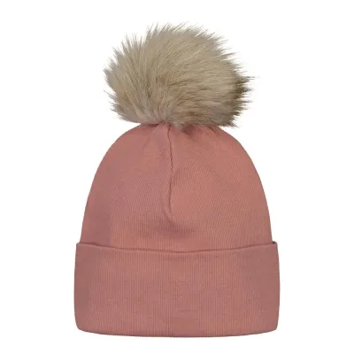 Metsola RIB BEANIE WITH FUR POM, DUST ROSE - NB, kuva 1 / 1