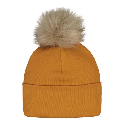 Metsola RIB BEANIE WITH FUR POM, SUNFLOWER - 7-8Y, kuva 1 / 1