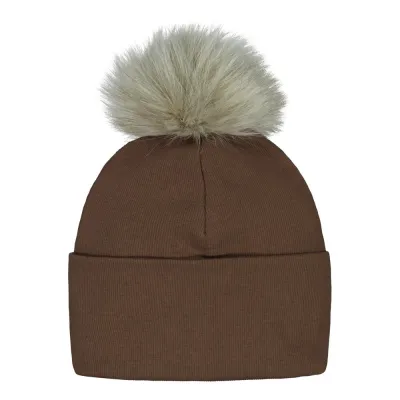 Metsola RIB BEANIE WITH FUR POM, CHESTNUT - 5-6Y, kuva 1 / 1
