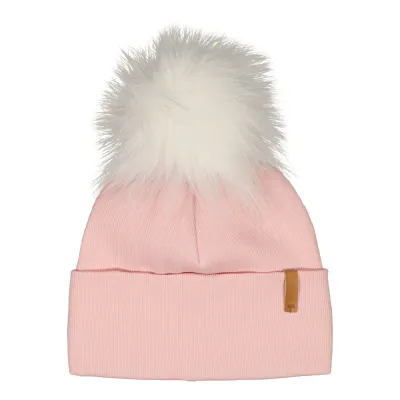 Metsola RIB BEANIE WITH FUR POM, BUBBLE GUM - 3-4Y, kuva 1 / 1