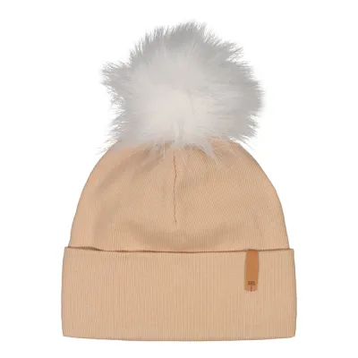 Metsola RIB BEANIE WITH FUR POM, MACADAMIA - 0-1Y, kuva 1 / 1