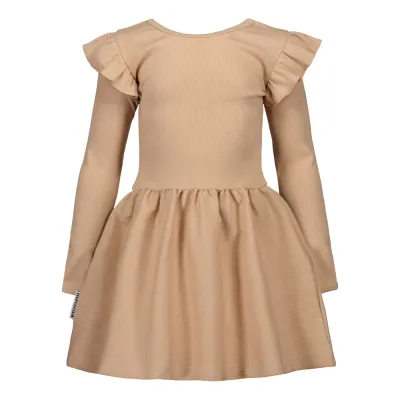 Metsola RIB FRILLA DRESS LS, MACADAMIA - 110/116, kuva 1 / 1