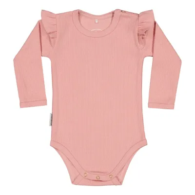 Metsola RIB FRILLA BODY LS, PEACH SORBET - 80, kuva 1 / 1