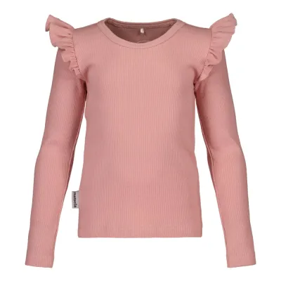 Metsola RIB FRILLA SHIRT LS, PEACH SORBET - 128, kuva 1 / 1