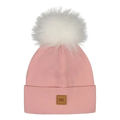 Metsola RIB BEANIE WITH FUR POM, PEACH SORBET - 1-2Y, kuva 1 / 1