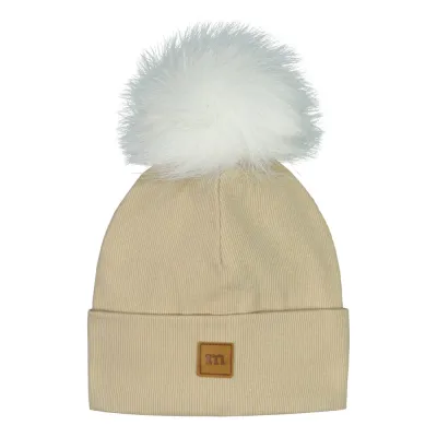 Metsola RIB BEANIE WITH FUR POM, SANDY - 3-4Y, kuva 1 / 1
