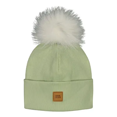 Metsola RIB BEANIE WITH FUR POM, LILY GREEN - 7-8Y, kuva 1 / 1