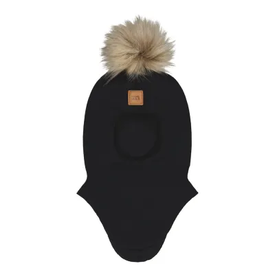 Happy Hearts Fur Pom Pom -Kypärämyssy, Merinovilla | Black - 2-6M, kuva 1 / 1