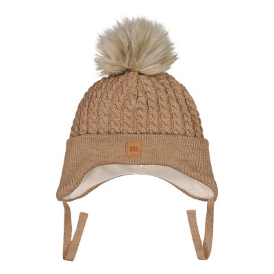 Little Things in Life Fur Pom Cable Baby Beanie -Merinovillapipo | Peanut Butter - 2-6M