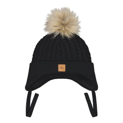 Little Things in Life Fur Pom Cable Baby Beanie -Merinovillapipo | Black - 3-4Y