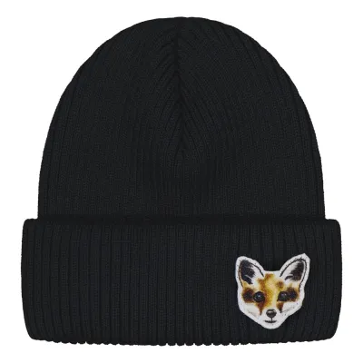 Father's Day Fox Beanie -Merinovillapipo | Black - A