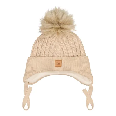 Happy Hearts Fur Pom Cable Baby Beanie -Merinovillapipo | Not So Muddy Boots - 2-6M, kuva 1 / 1