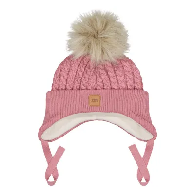 Happy Hearts Fur Pom Cable Baby Beanie -Merinovillapipo | Rosy - 1-2Y, kuva 1 / 1