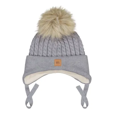 Happy Hearts Fur Pom Cable Baby Beanie -Merinovillapipo | Cloudy - 3-4Y, kuva 1 / 1