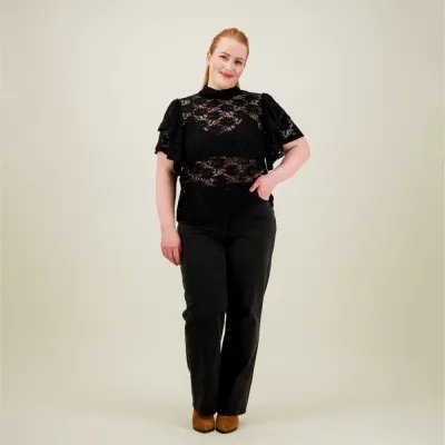 Can You Hear Me? Frill Lace Top -Pitsipaita | Licorice - XL, kuva 1 / 1
