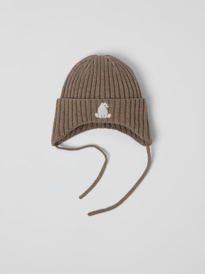 Polarn O. Pyret Ribbeneulottu hattu villasekoitetta