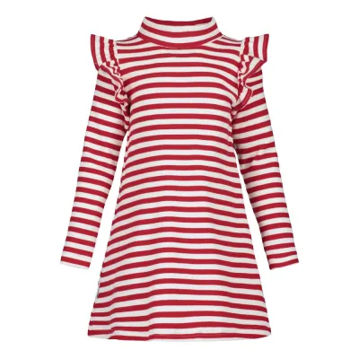 Metsola Striped Mock Neck Rib Dress -Mekko | Poppy / Vanilla - 110/116